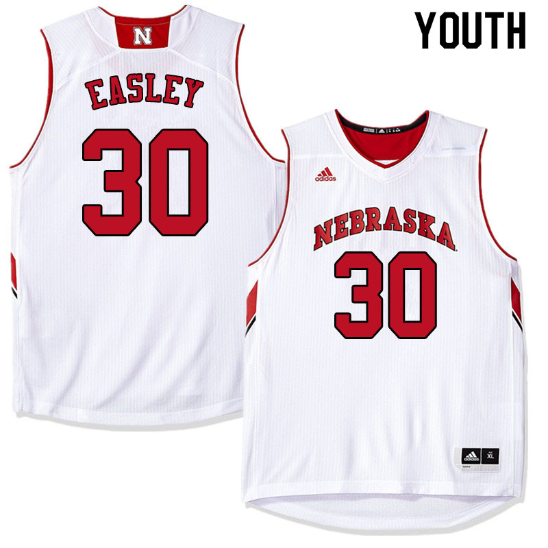 Youth #30 Charlie Easley Nebraska Cornhuskers College Basketball Jerseys Sale-White - Click Image to Close